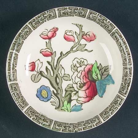 Indian Tree (Green Key, Cream-Off White) Butter Pat by Johnson Brothers