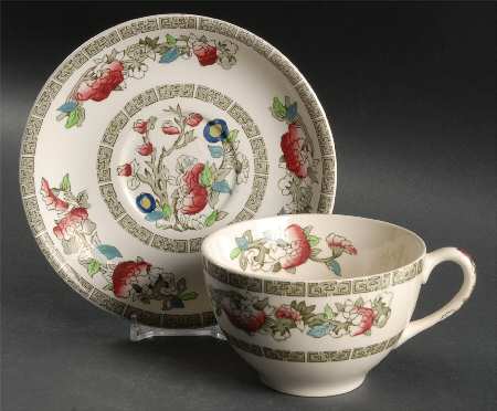 Indian Tree (Green Key, Cream-Off White) Oversized Cup & Saucer Set by Johnson Brothers