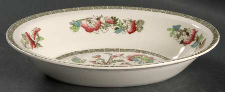 Indian Tree (Green Key, Cream-Off White) 10" Oval Vegetable Bowl