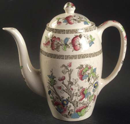 Indian Tree (Green Key, Cream-Off White) Small Coffee Pot & Lid