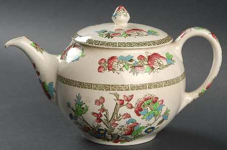 Indian Tree (Green Key, Cream-Off White) Teapot & Lid