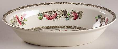 Indian Tree (Green Key, Cream-Off White) 9" Oval Vegetable Bowl by Johnson Brothers