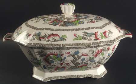 Indian Tree (Green Key, Cream-Off White) Rectangular Tureen & Lid