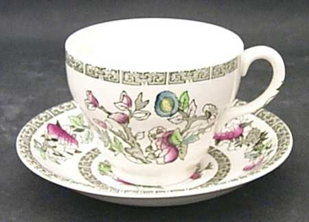 Indian Tree (Green Key, Cream-Off White) Flat Cup & Saucer Set