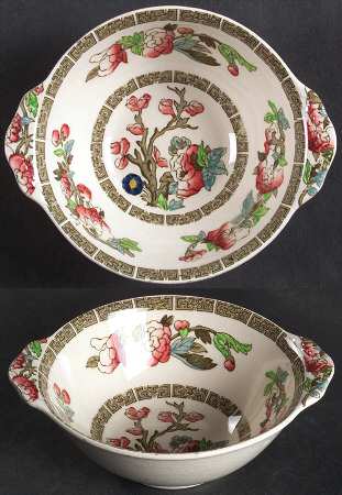 Indian Tree (Green Key, Cream-Off White) Lugged Fruit/Dessert (Sauce) Bowl