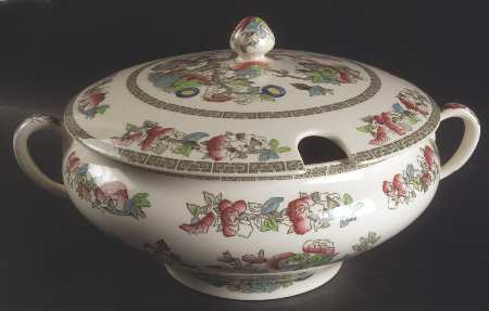 Indian Tree (Green Key, Cream-Off White) Tureen & Lid