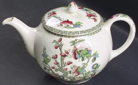Indian Tree (Green Key, Cream-Off White) Small Teapot & Lid