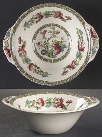 Indian Tree (Green Key, Cream-Off White) Lugged Cereal Bowl by Johnson Brothers