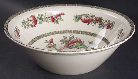 Indian Tree (Green Key, Cream-Off White) 9" Round Vegetable Bowl