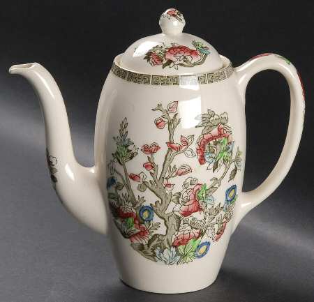 Indian Tree (Green Key, Cream-Off White) Small Coffee Pot & Lid