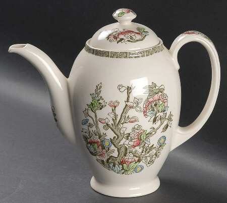 Indian Tree (Green Key, Cream-Off White) Coffee Pot & Lid