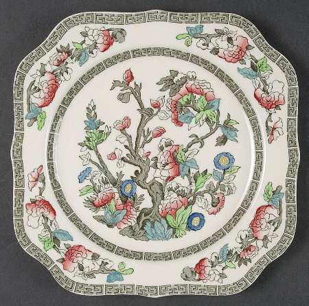 Indian Tree (Green Key, Cream-Off White) Square Salad Plate by Johnson Brothers