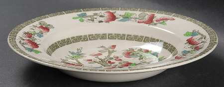 Indian Tree (Green Key, Cream-Off White) Rim Soup Bowl by Johnson Brothers