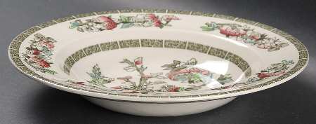 Indian Tree (Green Key, Cream-Off White) Large Rim Soup Bowl