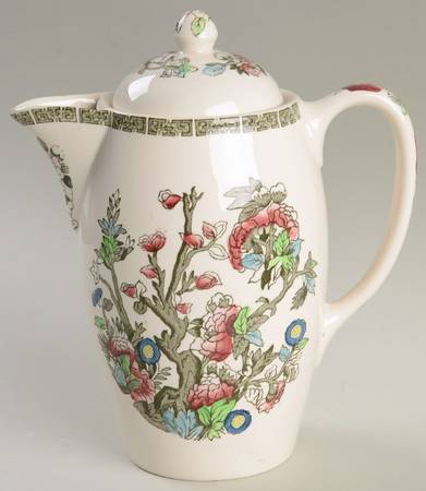 Indian Tree (Green Key, Cream-Off White) Hot Water Jug & Lid