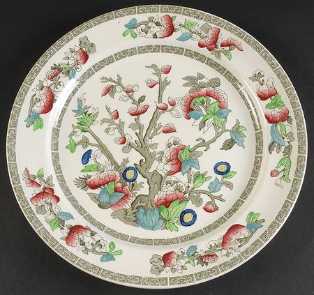 Indian Tree (Green Key, Cream-Off White) 12" Chop Plate (Round Platter)