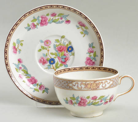 Indian Tree (Brown Key, White) Flat Cup & Saucer Set
