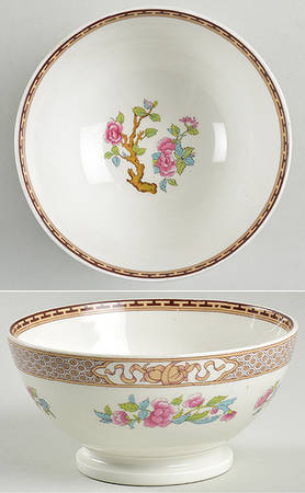 Indian Tree (Brown Key, White) Cranberry Bowl