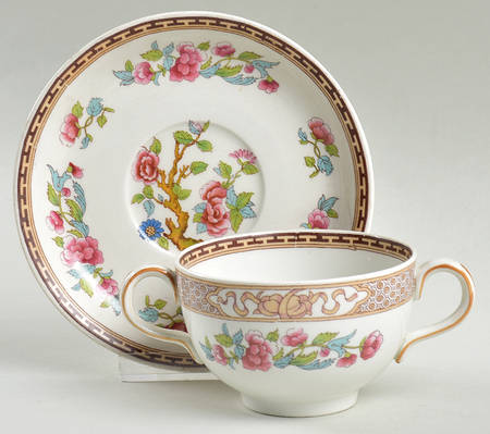 Indian Tree (Brown Key, White) Flat Bouillon Cup & Saucer