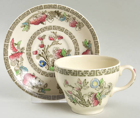 Indian Tree (Green Key, Paper White) Flat Cup & Saucer Set
