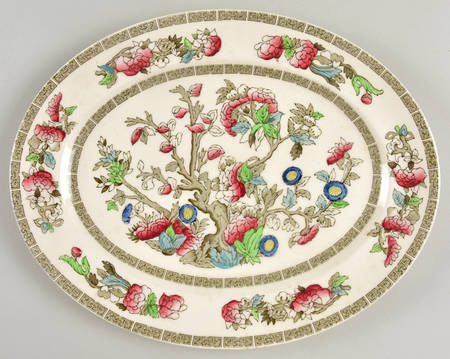 Indian Tree (Green Key, Paper White) 11" Oval Serving Platter