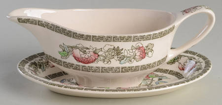 Indian Tree (Green Key, Paper White) Gravy Boat & Underplate/Relish
