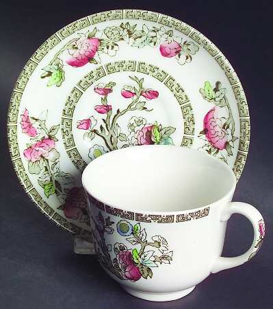 Indian Tree (Green Key, Paper White) Flat Cup & Saucer Set