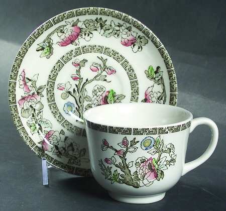 Indian Tree (Green Key, Paper White) Flat Cup & Saucer Set