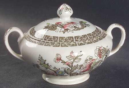 Indian Tree (Green Key, Paper White) Sugar Bowl & Lid