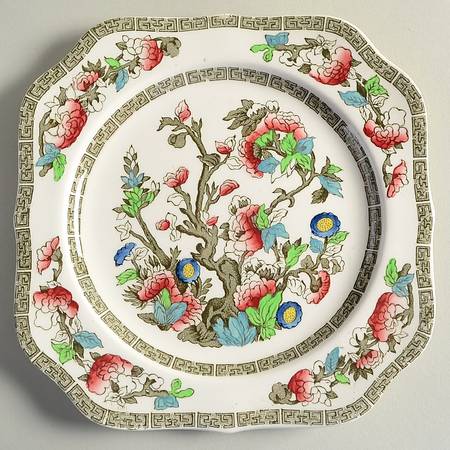 Indian Tree (Green Key, Paper White) Square Salad Plate