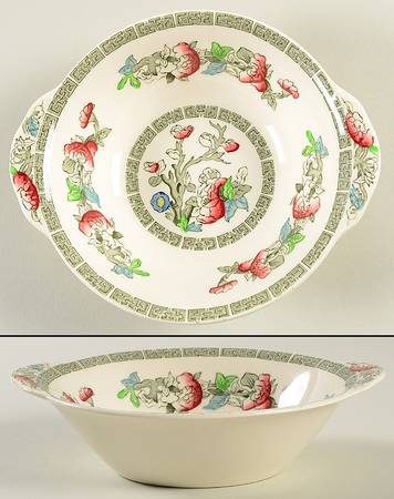 Indian Tree (Green Key, Paper White) Lugged Cereal Bowl