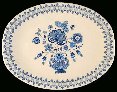 Jamestown Blue (Tan Background) 12" Oval Serving Platter