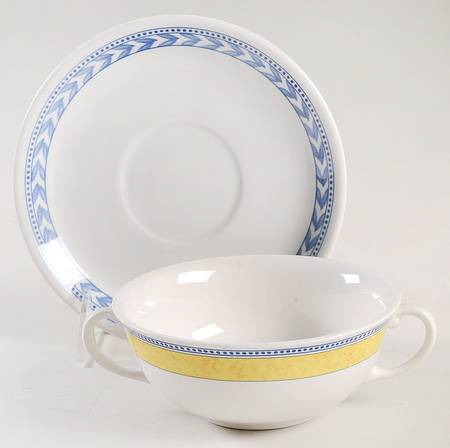 Jardiniere Yellow Flat Cream Soup Bowl & Saucer Set