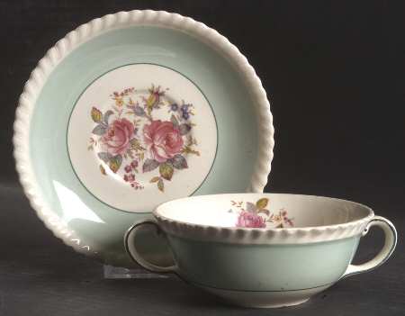 JB21 Aqua Flat Cream Soup Bowl & Saucer Set