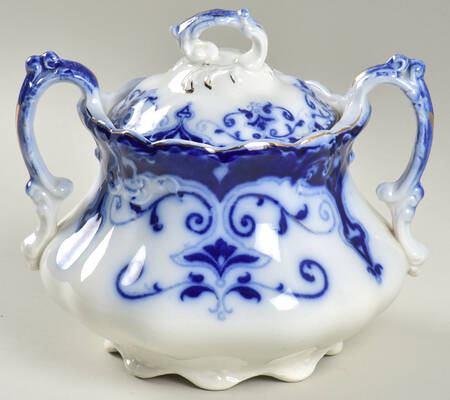 The Jewel (Flow Blue) Sugar Bowl & Lid