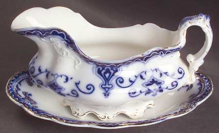 The Jewel (Flow Blue) Gravy Boat & Underplate/Relish