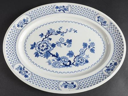 Kyoto Blue and White 14" Oval Serving Platter