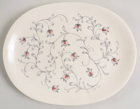 Lace (Gray & Pink) 12" Oval Serving Platter