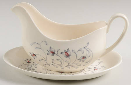 Lace (Gray & Pink) Gravy Boat & Underplate