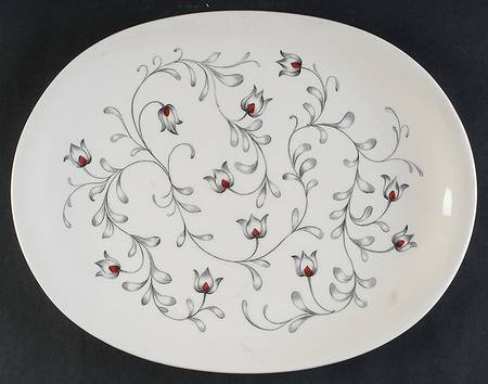 Lace (Gray & Pink) 14" Oval Serving Platter