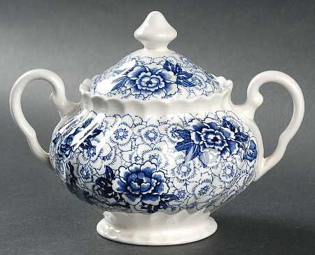 Lotus Blue Sugar Bowl & Lid
