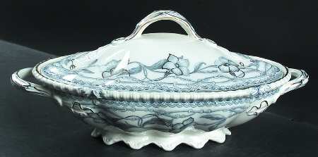 The Lothair (Blue, Gold Accents) Oval Covered Vegetable