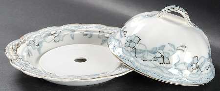 The Lothair (Blue, Gold Accents) Round Covered Butter with Strainer