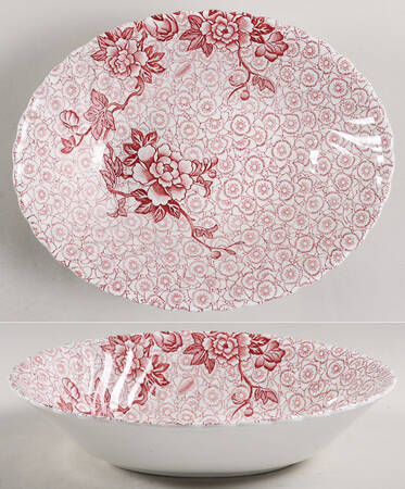 Lotus Red Pink 9" Oval Vegetable Bowl