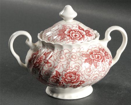Lotus Red Pink Sugar Bowl & Lid