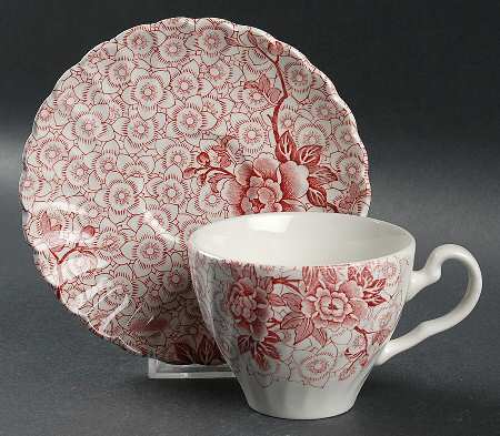 Lotus Red Pink Flat Cup & Saucer Set