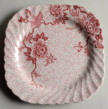 Lotus Red Pink Square Salad Plate