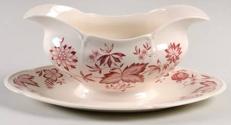 Malvern Red Gravy Boat with Attached Underplate