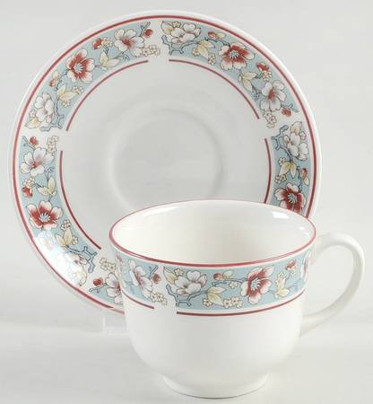 Malvern (Blue Rim) Flat Cup & Saucer Set