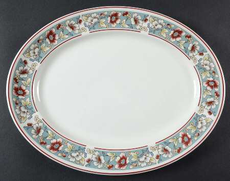 Malvern (Blue Rim) 12" Oval Serving Platter